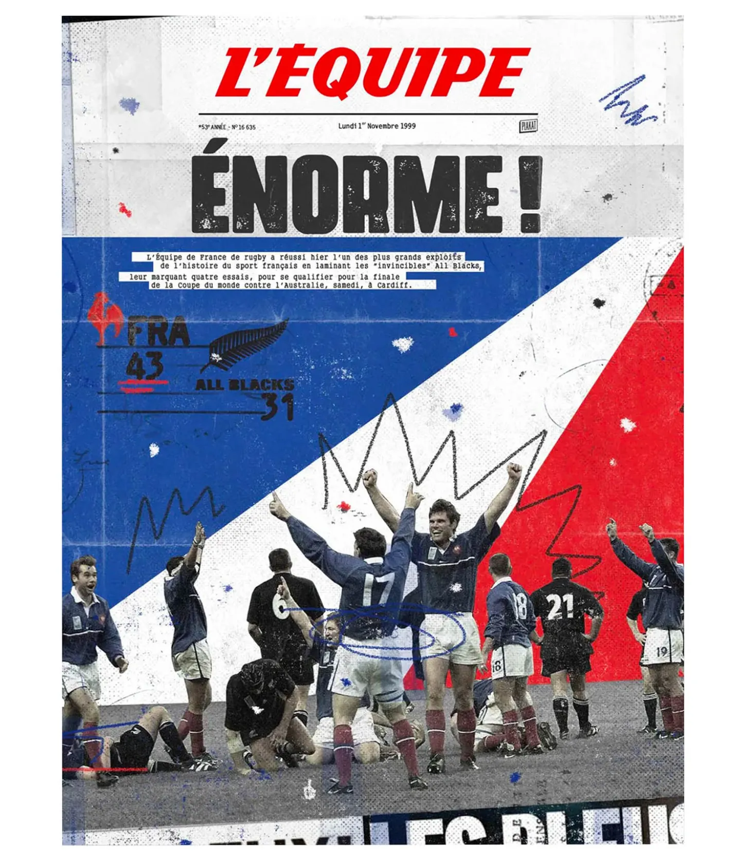 Affiche L'Equipe de France - All Blacks 50 x 70 cm-Plakat New