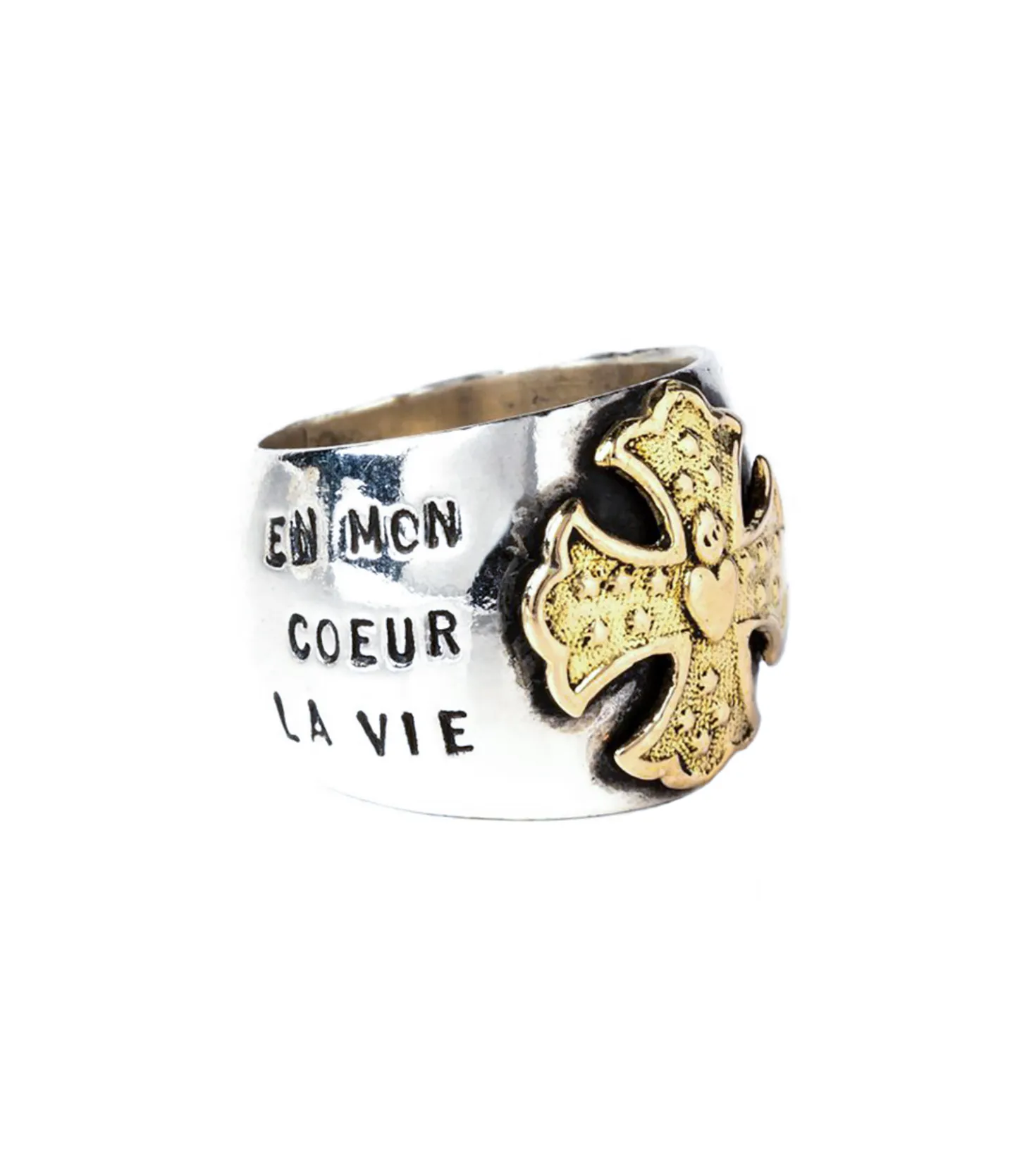 Bague Gold Cross en argent et or-Corpus Christi Store