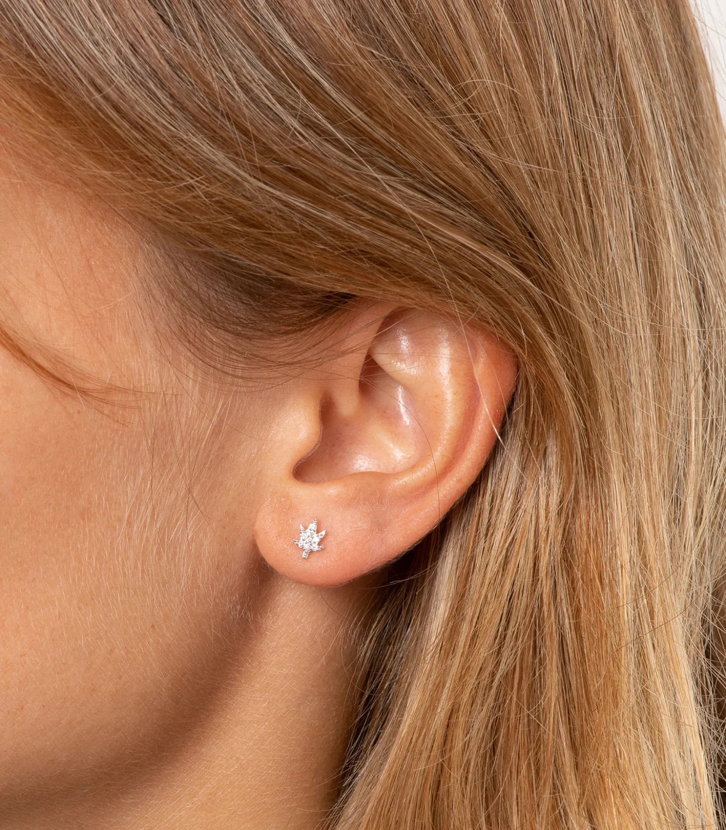 Boucle d'oreille Canabis or blanc et diamants-Feidt Paris Sale