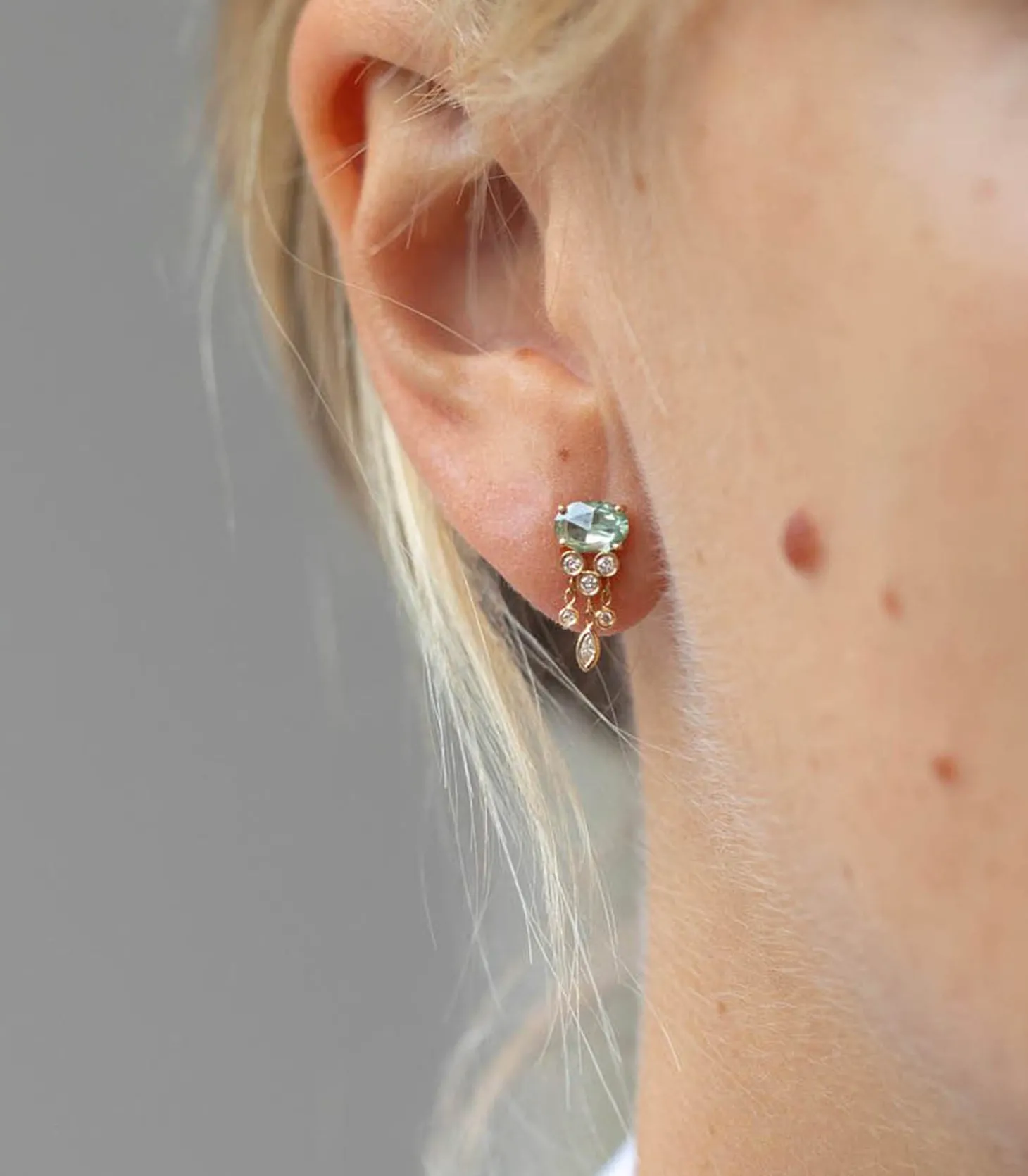 Boucle d'Oreille Méduse Saphir Vert & Diamants-Céline Daoust Discount