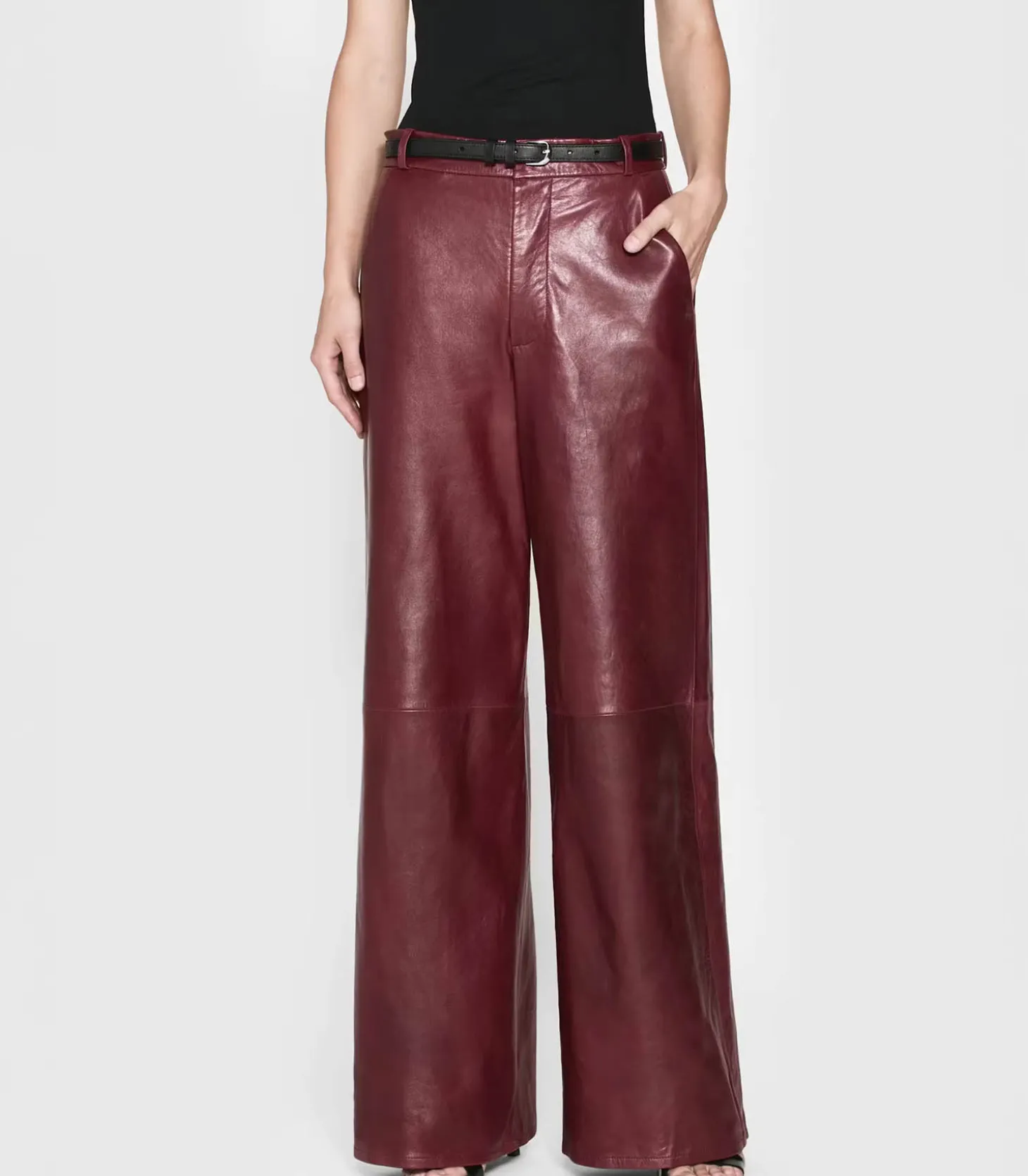 Pantalon en Cuir Syrah Rouge-Frame Hot