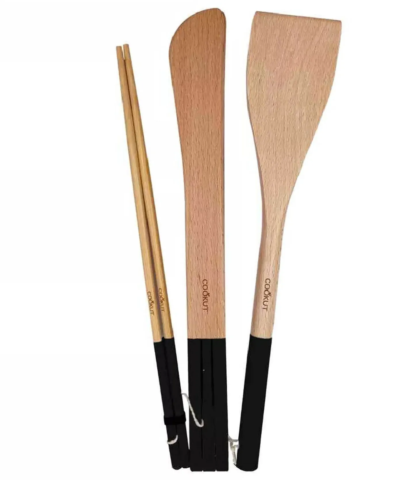 Set 3 Ustensiles Baguette + Spatule + Pince en Bois Graphite-Cookut Fashion