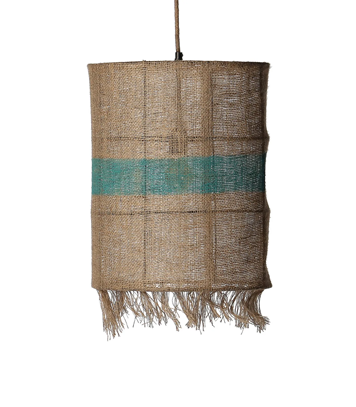 Suspension Rectangulaire en jute et bande turquoise-Manufactori New